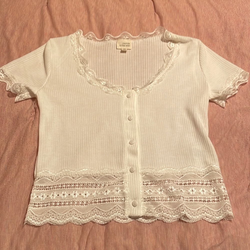 White lace trim top